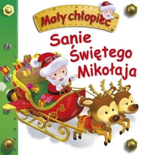 Sanie Świętego Mikołaja. Mały chłopiec Sanie Świętego Mikołaja. Mały chłopiec