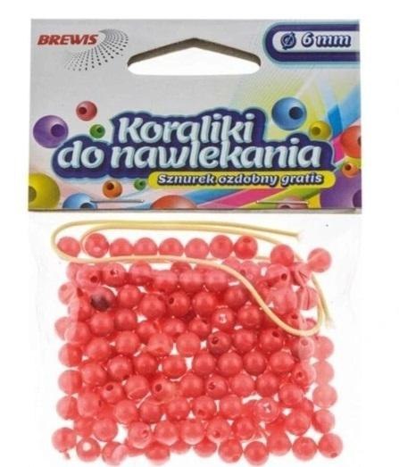 Koraliki do nawlekania czerwone + sznurek 6mm 16g