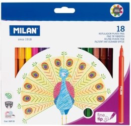 Flamastry okrągłe cienkie 18 kolorów MILAN