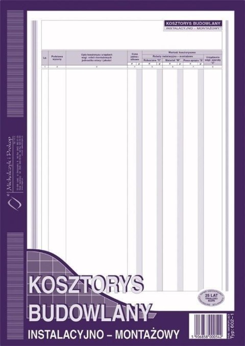 Kosztorys budowlany instalacyjno-montażowy 602-1