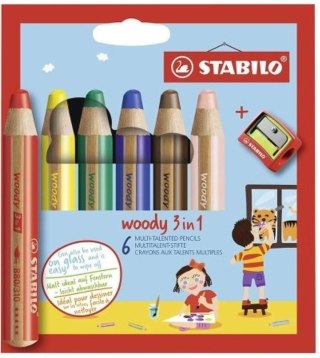 Kredki Woody 3w1 6 kol + temperówka STABILO