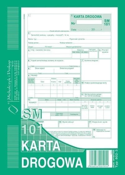 Numerowana karta drogowa SM 101