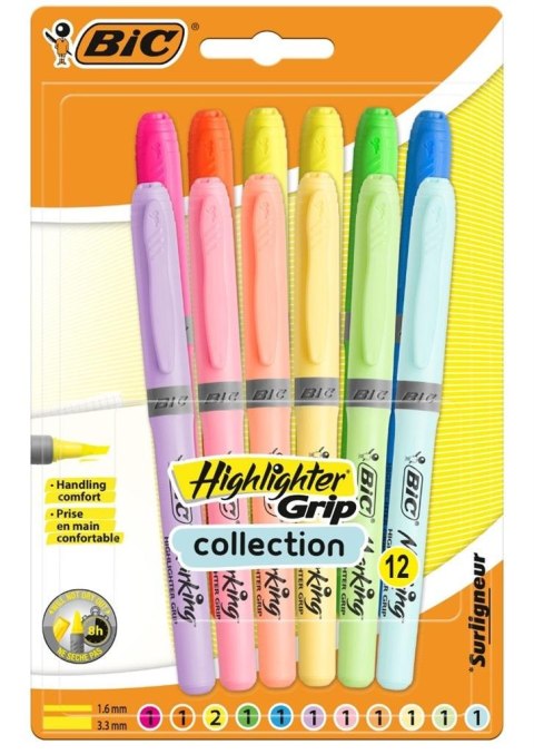 Zakreślacz Highlighter Grip Pastel mix 12szt BIC