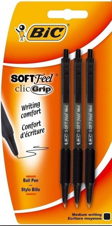 Długopis Soft Feel czarny bls 3 szt BIC