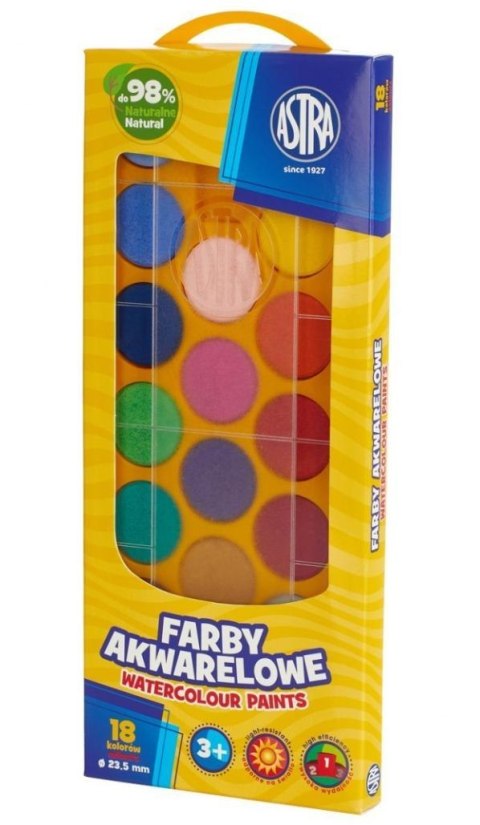 Farby akwarelowe fi 23.5mm 18 kolorów ASTRA Farby akwarelowe fi 23.5mm 18 kolorów ASTRA