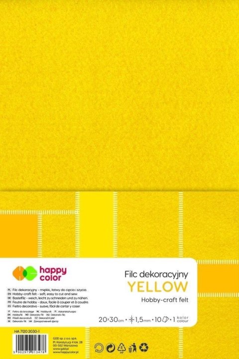 Filc dekoracyjny żółty 10szt HAPPY COLOR