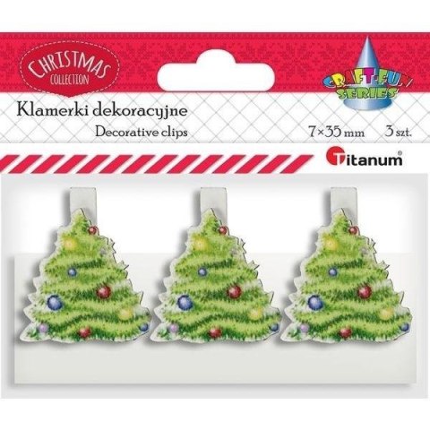 Klamerki drewniane z dekorem białe choinka 3szt Klamerki drewniane z dekorem białe choinka 3szt