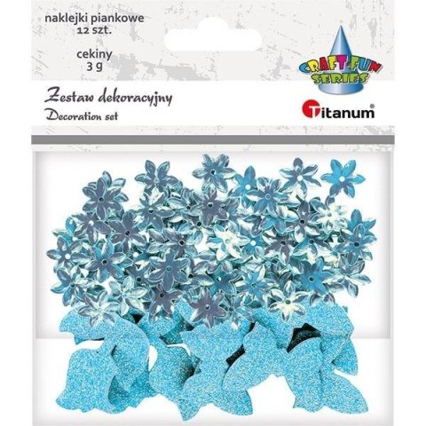 Cekiny kwiaty + naklejki mix błekitne 12szt Cekiny kwiaty + naklejki mix błekitne 12szt