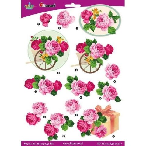 Papier do decoupage 3D kwiaty róże arkusz Papier do decoupage 3D kwiaty róże arkusz