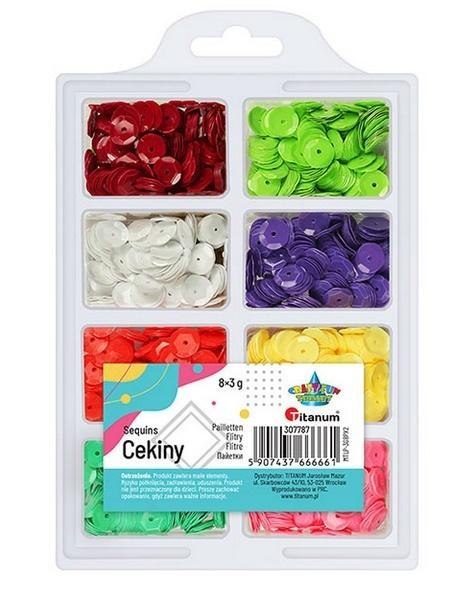 Cekiny 8mm okrągłe pastelowe 8 kolorów x 3g Cekiny 8mm okrągłe pastelowe 8 kolorów x 3g