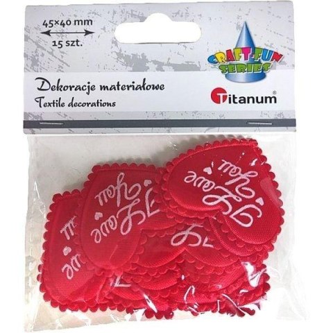 Ozdoba materiałowa serca I Love You czerwone 15szt Ozdoba materiałowa serca I Love You czerwone 15szt