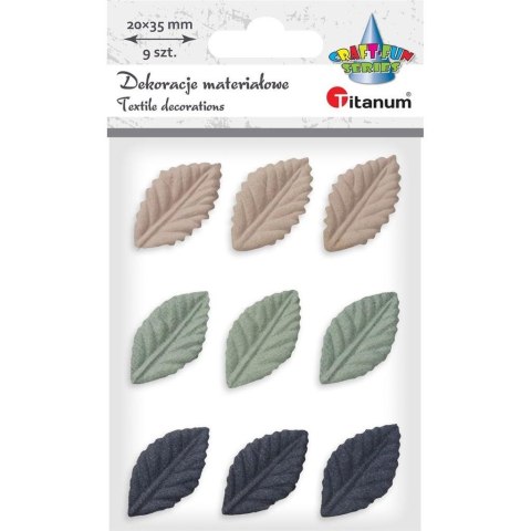 Liście materiałowe tłoczone 3D 20x35mm mix 9szt Liście materiałowe tłoczone 3D 20x35mm mix 9szt