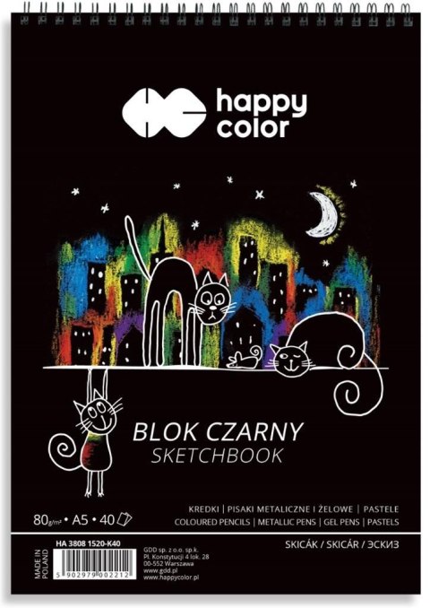 Blok A5/40K czarny Koty 80g spirala HAPPY COLOR