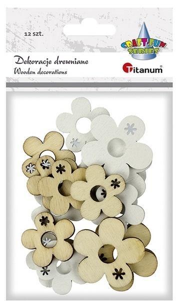 Drewniane kwiatki 23 i 30mm naturalny biały 12szt Drewniane kwiatki 23 i 30mm naturalny biały 12szt