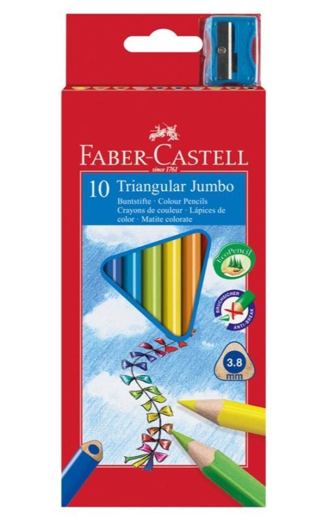 Kredki Jumbo trójkątne 10 kol + temp FABER CASTELL