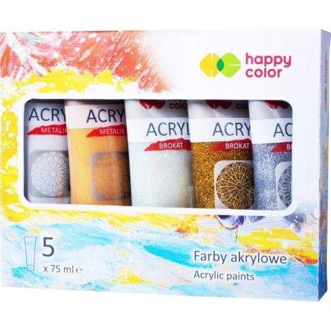 Farby akrylowe 75ml 5 kolorów brokat HAPPY COLOR