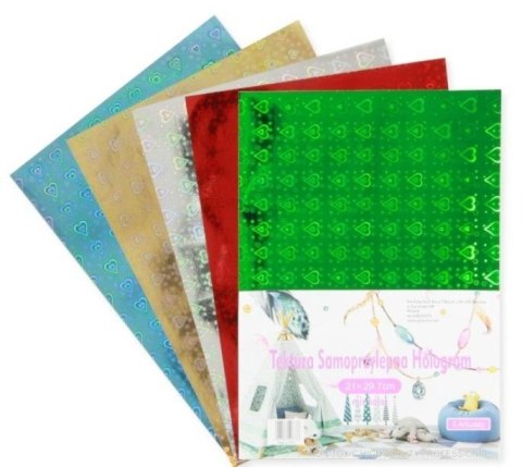 Tektura samoprzylepna hologram serca 5 kolorów Tektura samoprzylepna hologram serca 5 kolorów
