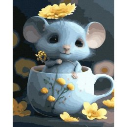 Malowanie po numerach - Myszka z kwiatami 40x50cm