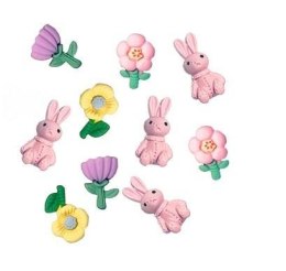 Ozdoby samoprzylepne 3D kwiaty i króliczki 12szt