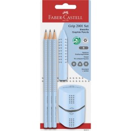 Ołówek 3szt + gumka + temperówka Grip błękitny
