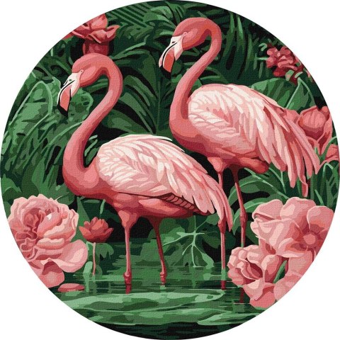 Malowanie po numerach okrągła rama - Flamingi w... Malowanie po numerach okrągła rama - Flamingi w...