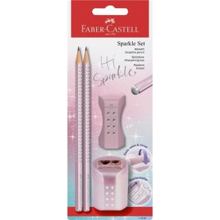 Ołówek 2szt+gumka+temperówka Sparkle Cosmic róż