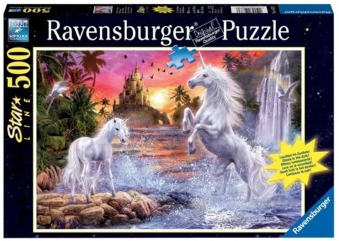 Puzzle 500 Świecące - Jednorożce nad rzeką