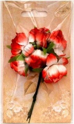 Kwiatki materiałowe czerwono-białe 3cm 6szt