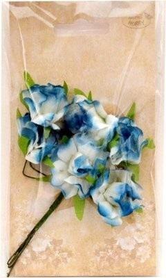 Kwiatki materiałowe niebiesko-białe 3cm 6szt