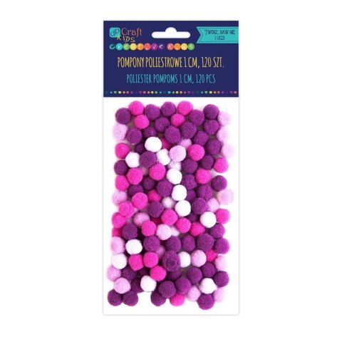 Pompony poliestrowe fioletowe 1cm różowy 120szt Pompony poliestrowe fioletowe 1cm różowy 120szt