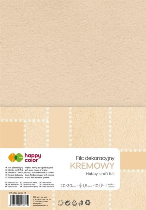 Filc dekoracyjny kremowy 10szt HAPPY COLOR