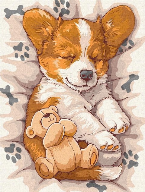 Malowanie po numerach - Śpiący corgi 30x40cm Malowanie po numerach - Śpiący corgi 30x40cm