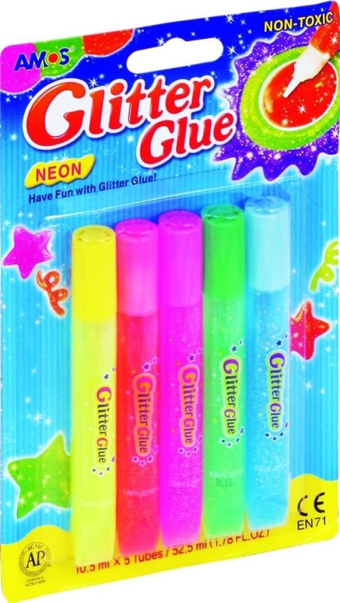 Klej Glitter Glue neonowy 5 kolorów blister AMOS