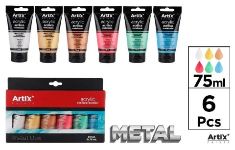 Farba akrylowa metal 75ml 6 kolorów Farba akrylowa metal 75ml 6 kolorów