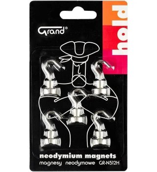 Magnesy neodymowe z haczykiem 12mm 5szt GRAND