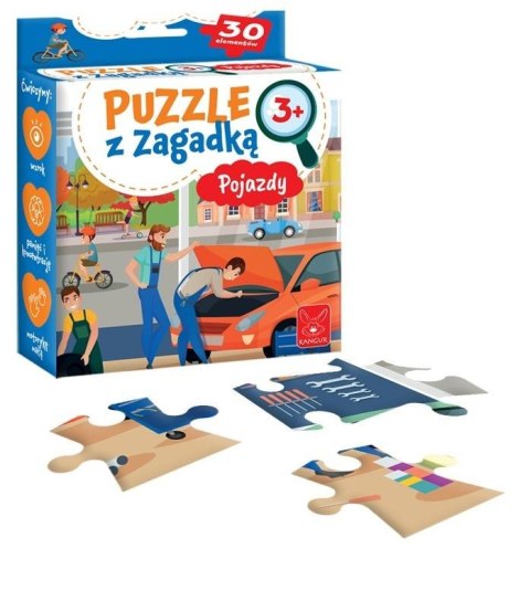 Puzzle z zagadką Pojazdy 3+