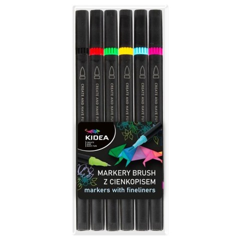 Markery Brush z cienkopisem 6 kolorów KIDEA Markery Brush z cienkopisem 6 kolorów KIDEA