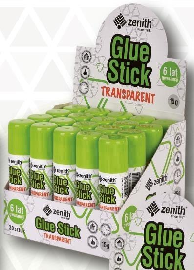 Klej w sztyfcie transparent 15g (20szt) ZENITH Klej w sztyfcie transparent 15g (20szt) ZENITH