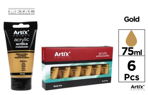Farba akrylowa metaliczna złota 75ml (6szt) Farba akrylowa metaliczna złota 75ml (6szt)