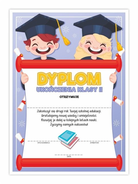 Dyplom A4 ukończenia klasy drugiej - Uśmiech 20szt Dyplom A4 ukończenia klasy drugiej - Uśmiech 20szt