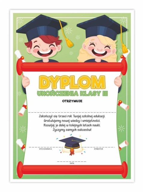 Dyplom A4 ukończenia klasy trzeciej-Uśmiech 20szt Dyplom A4 ukończenia klasy trzeciej-Uśmiech 20szt