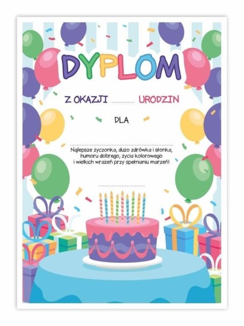 Dyplom A4 urodzinowy - Tort 5szt Dyplom A4 urodzinowy - Tort 5szt