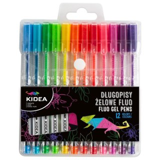 Długopisy żelowe fluo 12 kolorów KIDEA
