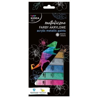 Farby akrylowe metaliczne 12x12ml KIDEA