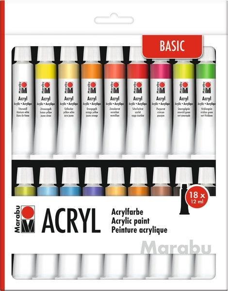 Farby akrylowe 12ml 18 kolorów