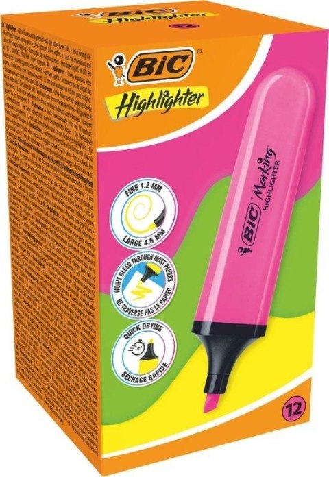 Zakreślacz Highlighter różowy neon (12szt) BIC Zakreślacz Highlighter różowy neon (12szt) BIC