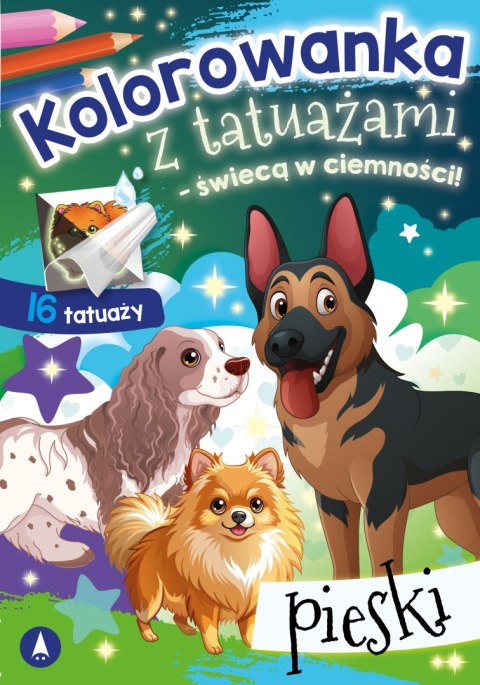 Pieski. Kolorowanka z tatuażami świecącymi w ciemności Pieski. Kolorowanka z tatuażami świecącymi w ciemności