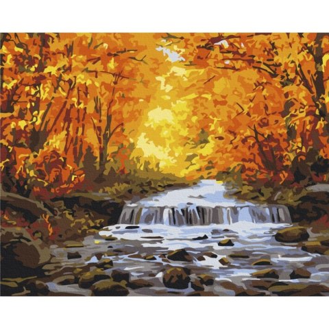 Malowanie po numerach BRUSHME 40x50 cm wodospad w jesiennych złoceniach Malowanie po numerach BRUSHME 40x50 cm wodospad w jesiennych złoceniach