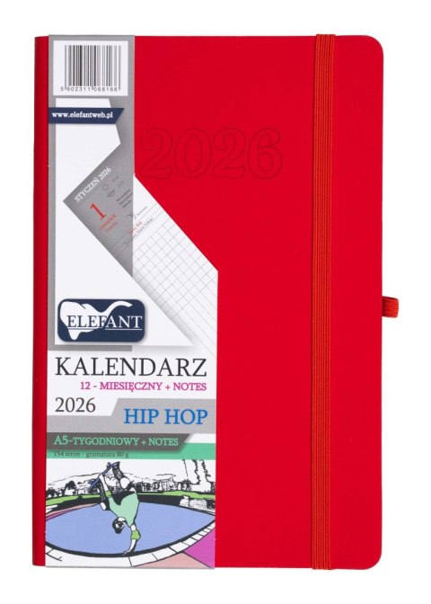 Kalendarz 2026 12 m-cy. Hip hop A5 tygodniowy czerwony Kalendarz 2026 12 m-cy. Hip hop A5 tygodniowy czerwony