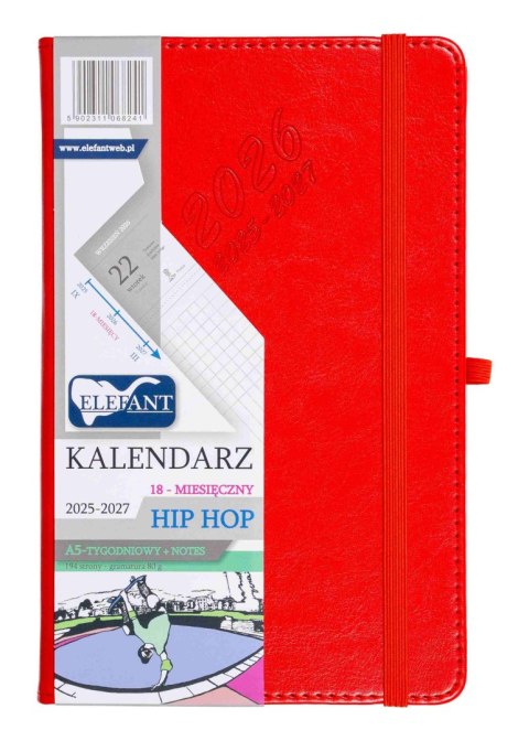 Kalendarz 2026 18 m-cy. Hip hop A5 tygodniowy czerwony Kalendarz 2026 18 m-cy. Hip hop A5 tygodniowy czerwony
